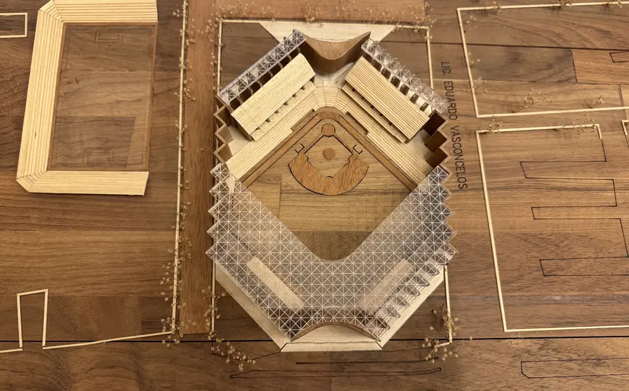 Rootstudio. Taller Capital / João Boto Caeiro. Proyecto arquitectónico del Estadio Yu’va de los Guerreros de Oaxaca, 2025. Madera y elementos constitutivos.