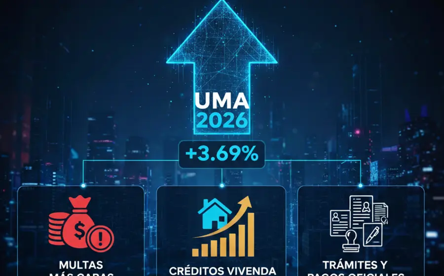 Ilustración conceptual sobre la actualización del valor de la Unidad de Medida y Actualización (UMA) que impactará en multas y créditos en 2026.