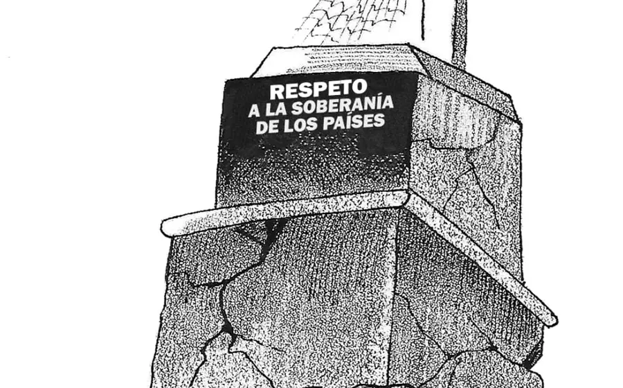 Caricatura política del artista Mario Robles que ilustra el concepto de la soberanía como una dignidad fundamental que no se negocia.