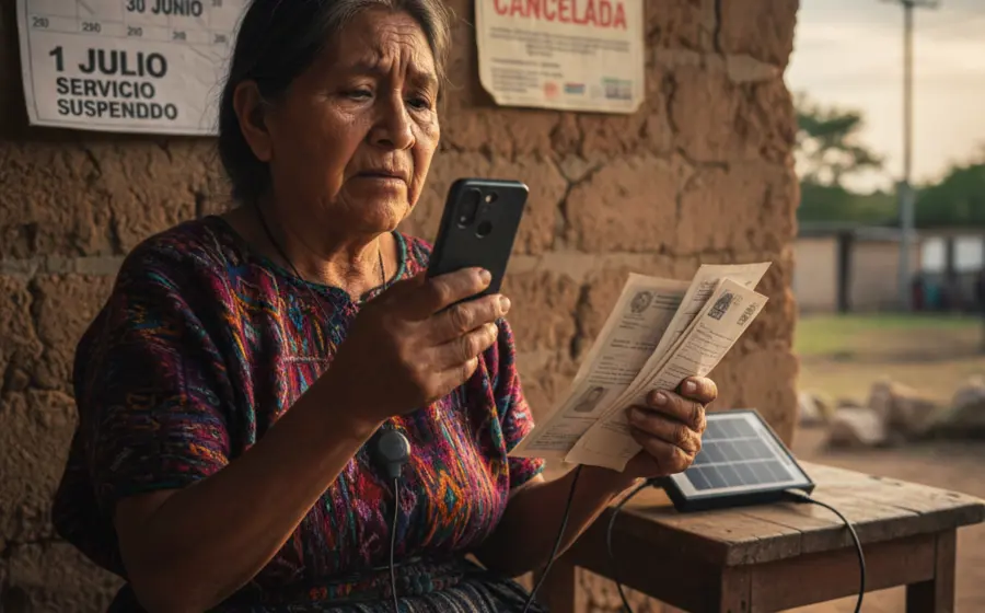 Una persona de una comunidad indígena mira su teléfono celular con preocupación ante el ultimátum de registro que afecta a estas poblaciones.