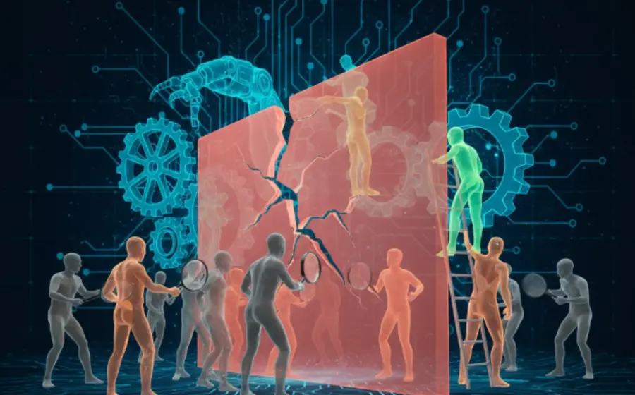 Ilustración conceptual sobre la bomba de tiempo laboral que representa la escasez de talento para las empresas en la era de la inteligencia artificial.