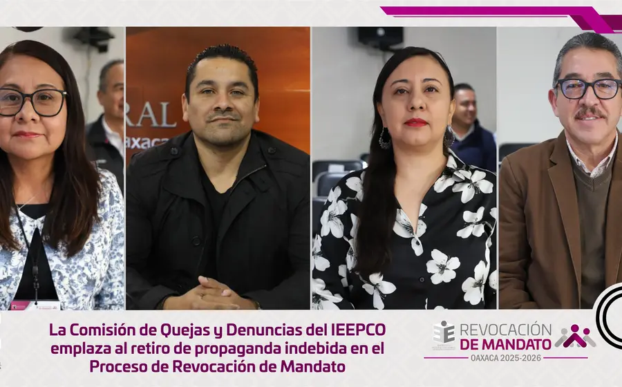 Integrantes de la Comisión de Quejas y Denuncias del IEEPCO en sesión para tratar el retiro de propaganda del proceso de Revocación de Mandato.