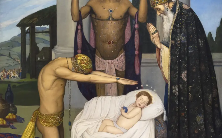 La pintura 'Los reyes magos' del artista Ángel Zárraga, que inaugura el núcleo de astrología en la exposición 'Bajo el signo de saturno' del Munal.
