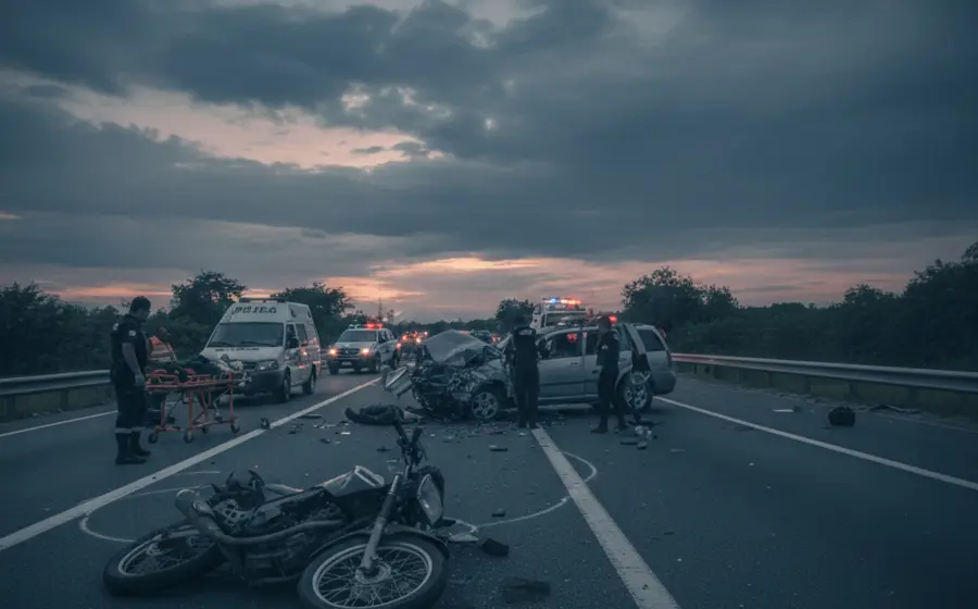 Imagen que ilustra el peligro de los accidentes viales en Oaxaca, destacando a una motocicleta como el vehículo más involucrado en incidentes mortales.