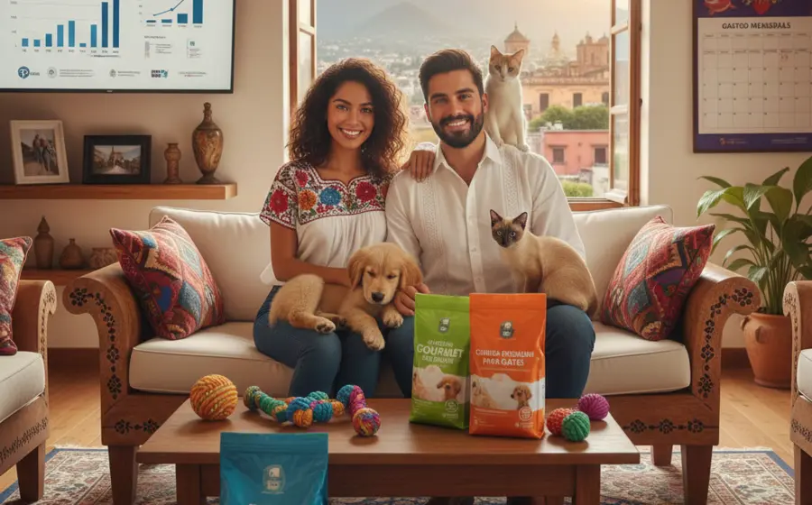 Una pareja joven representa a la nueva familia mexicana, tratando a su perro, o 'perrhijo', como un miembro central de su hogar.