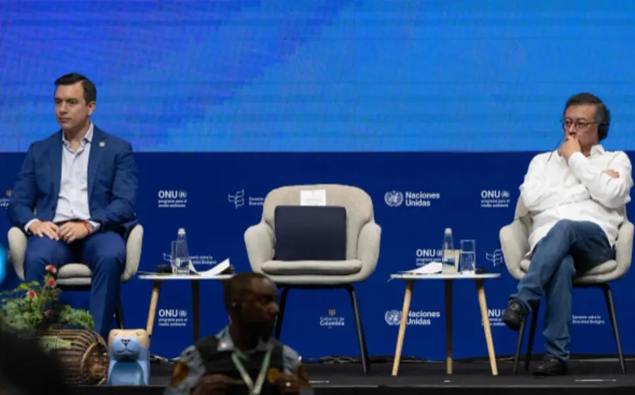 Los presidentes Daniel Noboa de Ecuador (izquierda) y Gustavo Petro de Colombia (derecha), en el contexto de la imposición de aranceles del 30%.