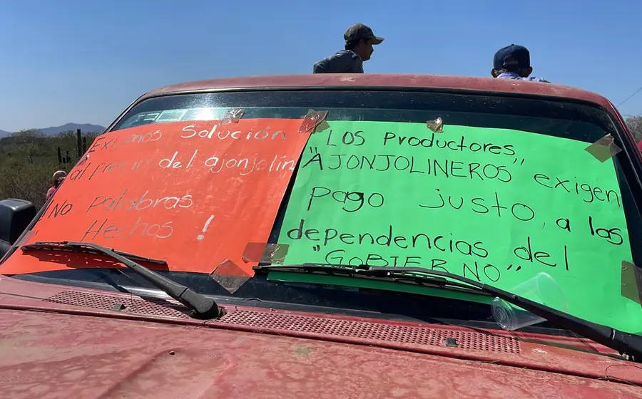 Productores de ajonjolí realizan un bloqueo en la carretera costera, exigiendo un precio justo para su cosecha que cubra los costos de producción.