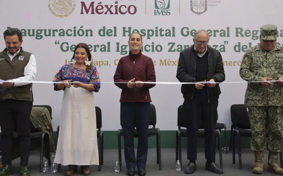 Claudia Sheinbaum durante la inauguración del Hospital General Regional No. 25 del IMSS en Iztapalapa, que beneficiará a más de 500 mil derechohabientes.