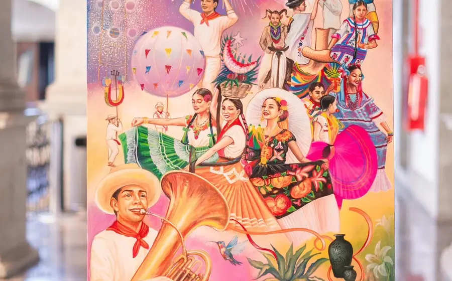 La obra 'Sinfonía de colores' de Noel Gómez Lorenzo, la imagen oficial que representará las fiestas de la Guelaguetza en su edición 2026.