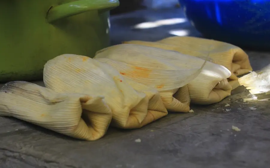 Una variedad de tamales tradicionales oaxaqueños exhibidos para la venta, reflejando el alza de precios de hasta 19% debido a la inflación.