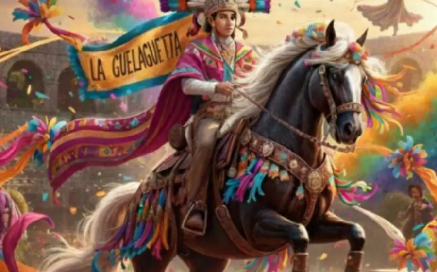 Imagen promocional del evento 'La Guelaguetza Ecuestre' con un texto sobrepuesto que anuncia oficialmente su cancelación al público.
