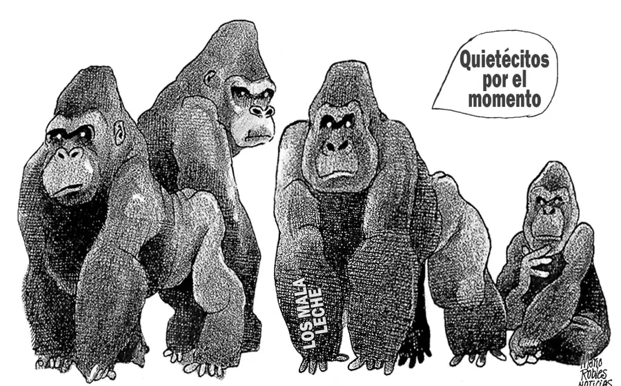 Caricatura política del artista Mario Robles que ilustra el concepto de que la paz social es un proceso que se construye, no se decreta.