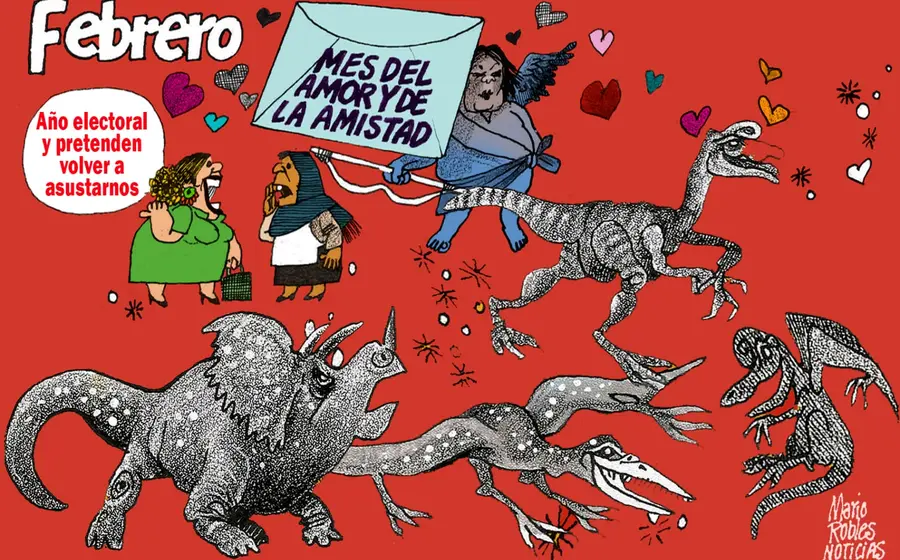 Caricatura política del monero Mario Robles que ilustra los últimos días de febrero como un breve respiro antes de un cambio importante.