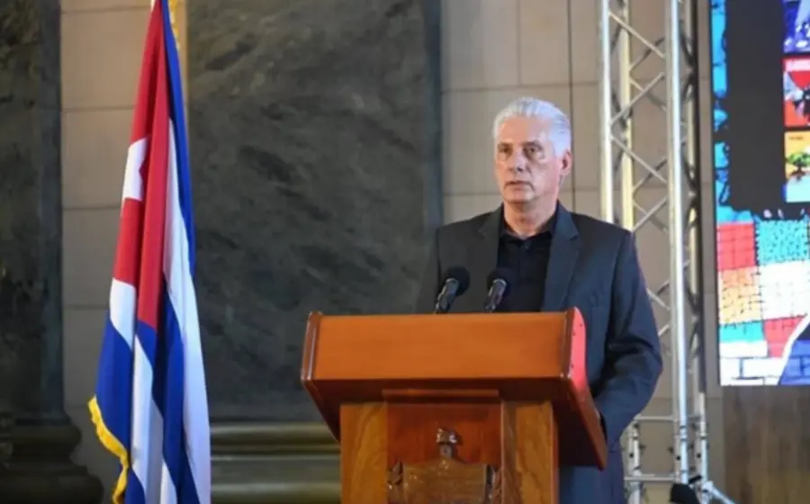 El presidente de Cuba, Miguel Díaz-Canel, en una fotografía de archivo durante un discurso sobre el respaldo al Estado palestino.