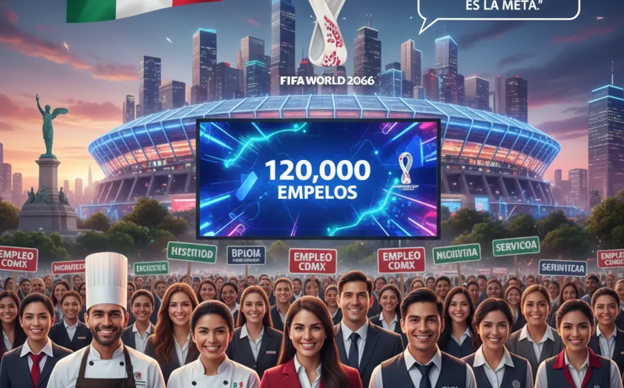 Imagen conceptual que ilustra las miles de oportunidades de empleo que se generarán en México como sede de la Copa Mundial de Fútbol 2026.
