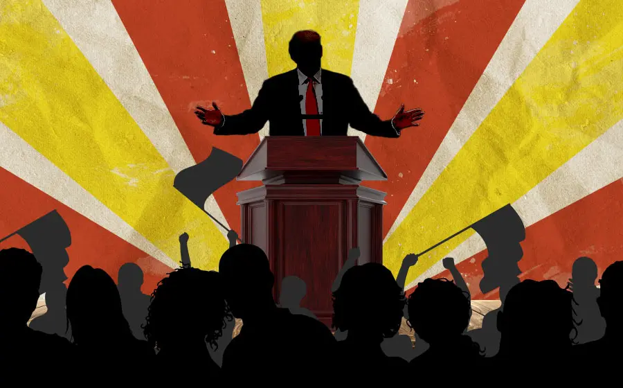 Una ilustración conceptual sobre el populismo, representado como una 'quinta columna' que socava la democracia y la unidad social desde dentro.