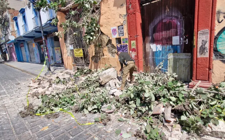 Alerta en el Centro Histórico: parte de una barda se desploma.