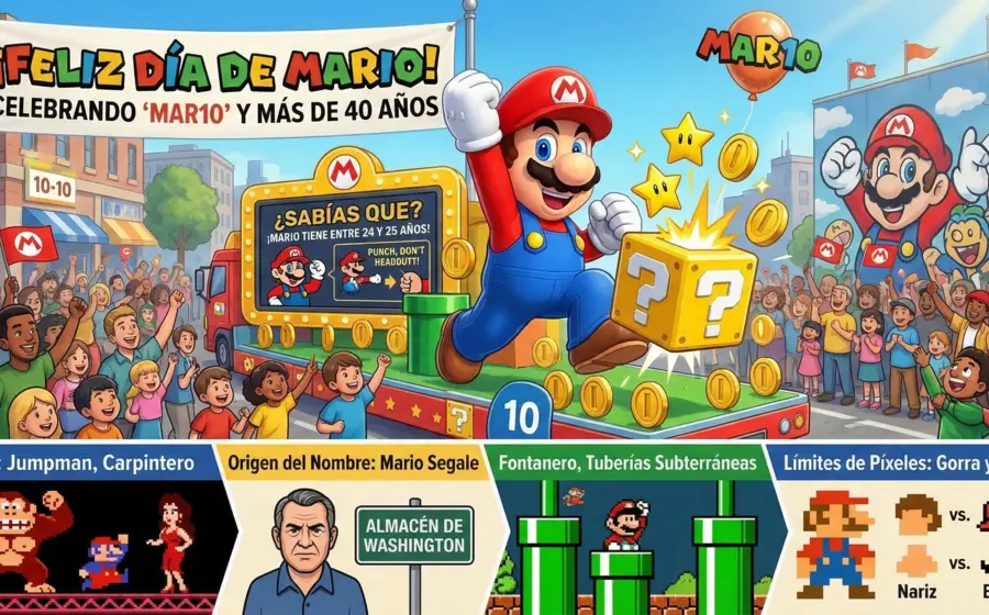Ilustración del personaje Super Mario, el fontanero más famoso de los videojuegos, para conmemorar la celebración mundial del Día de Mario.