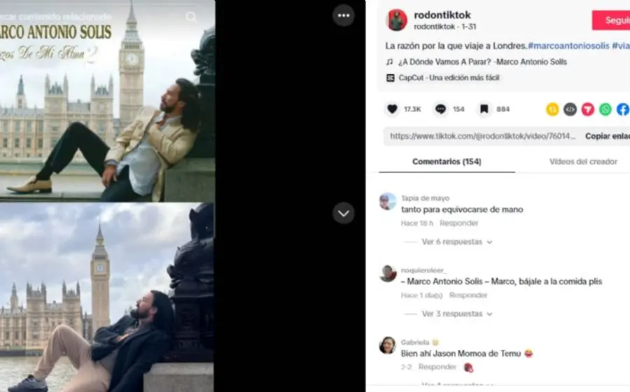 La icónica foto de Marco Antonio Solís, 'El Buki', posando frente al Big Ben en Londres, que se ha convertido en un reto viral en TikTok.