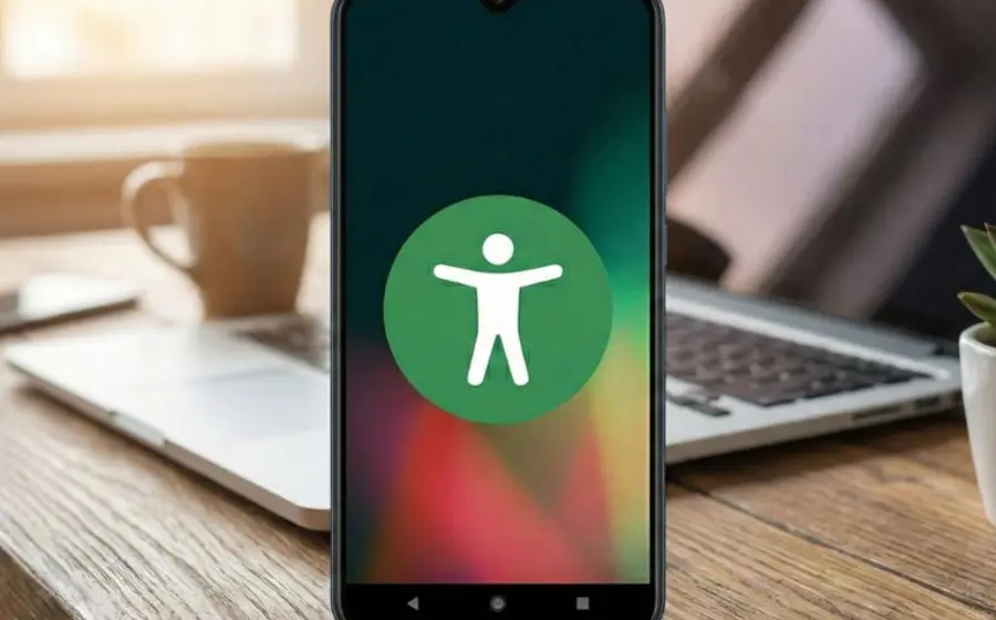 El ícono de un hombrecito en la pantalla de un celular Android, que representa la función de accesibilidad para discapacidad visual o motriz.