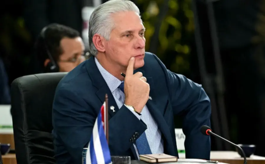 El presidente de Cuba, Miguel Díaz-Canel, fotografiado durante un discurso, en el contexto de su denuncia contra una agenda neocolonial en Florida.