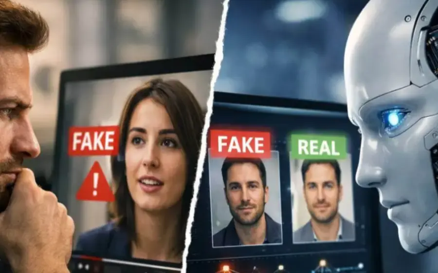 Ilustración conceptual sobre el reto del deepfake, mostrando la baja precisión de los algoritmos de IA para identificar videos falsos.
