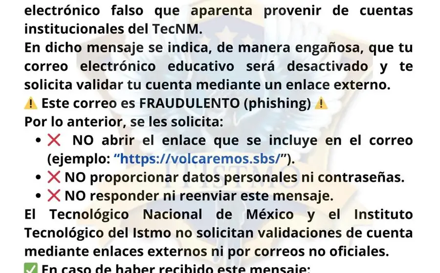 Correos falsos simulan avisos institucionales para robar credenciales.