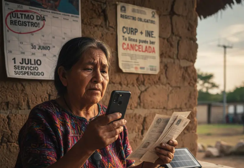 Una persona de una comunidad indígena mira su teléfono celular con preocupación ante el ultimátum de registro que afecta a estas poblaciones.