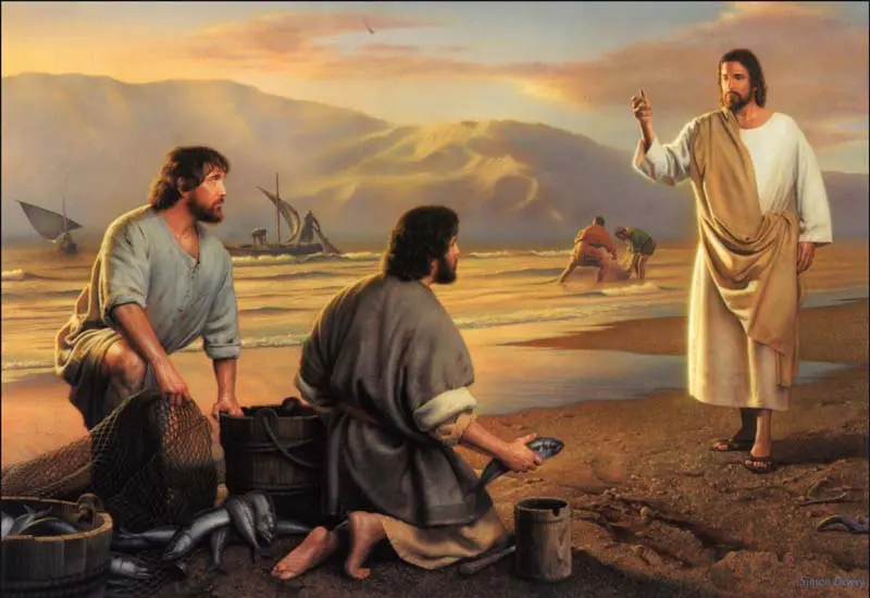 Una representación de Jesús llamando a sus primeros discípulos junto al mar, invitándolos a convertirse en 'pescadores de hombres' para anunciar el Reino.