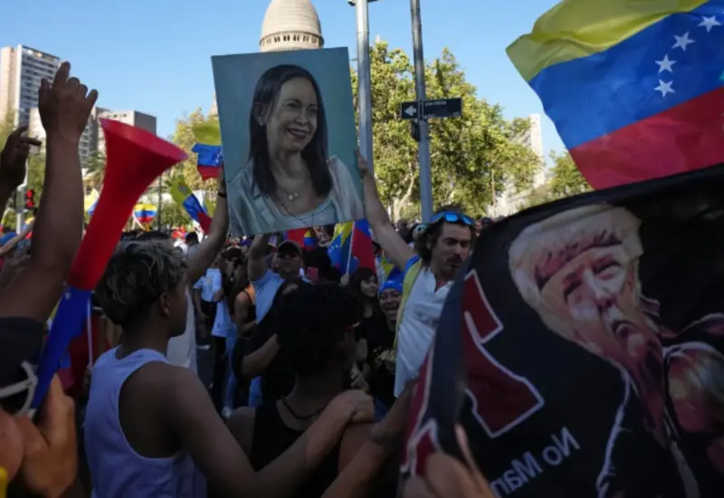 La líder opositora venezolana María Corina Machado, quien es presentada en la imagen como la merecedora del Premio Nobel de la Paz.