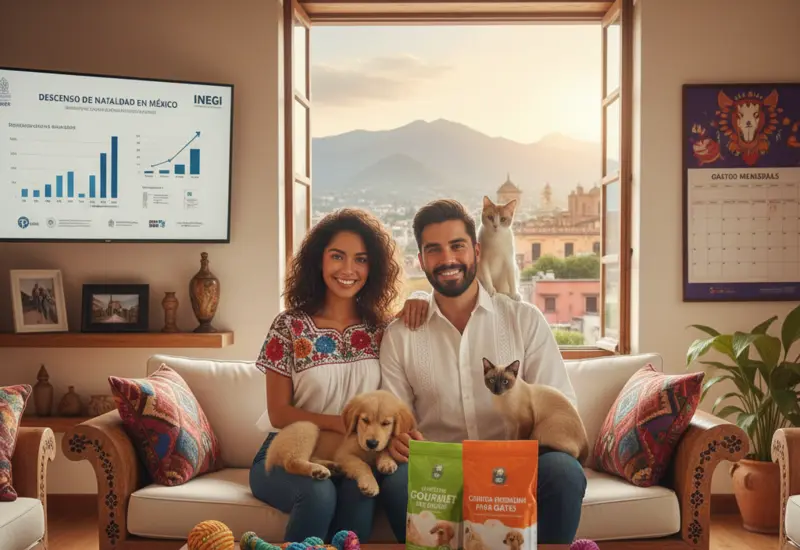 Una pareja joven representa a la nueva familia mexicana, tratando a su perro, o 'perrhijo', como un miembro central de su hogar.