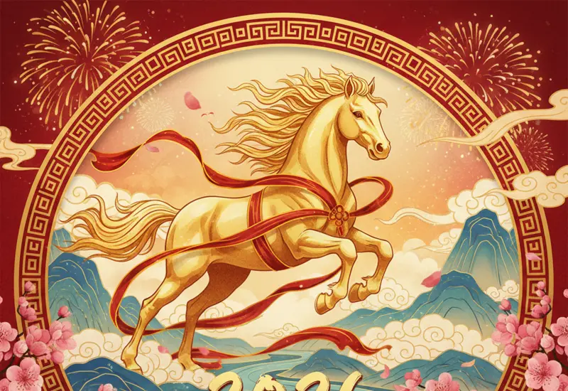 Ilustración de un caballo de fuego para representar el inicio del Año del Caballo en el horóscopo chino y su poderosa energía.