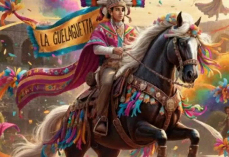 Imagen promocional del evento 'La Guelaguetza Ecuestre' con un texto sobrepuesto que anuncia oficialmente su cancelación al público.