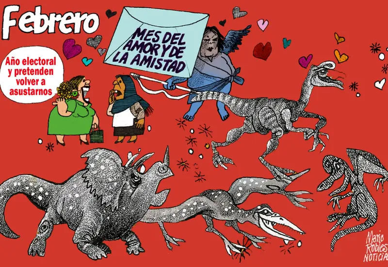 Caricatura política del monero Mario Robles que ilustra los últimos días de febrero como un breve respiro antes de un cambio importante.
