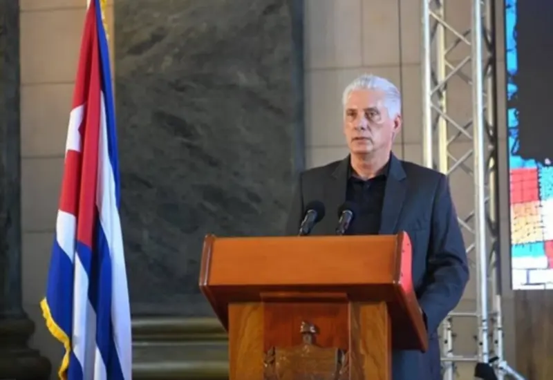 El presidente de Cuba, Miguel Díaz-Canel, en una fotografía de archivo durante un discurso sobre el respaldo al Estado palestino.