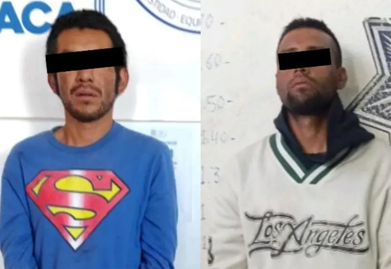 Dos sujetos acusados de cometer un robo a vivienda son presentados tras ser detenidos por autoridades en San Pablo Huixtepec.