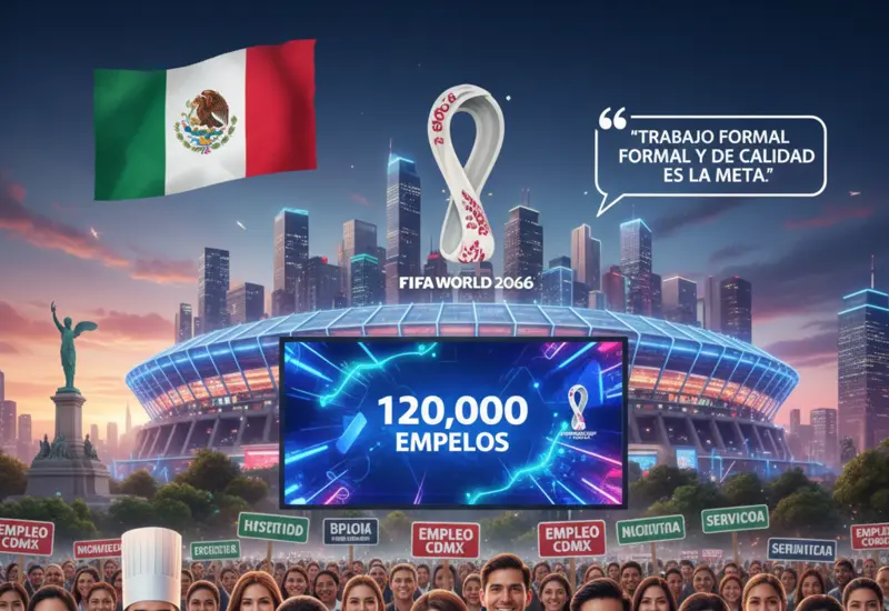 Imagen conceptual que ilustra las miles de oportunidades de empleo que se generarán en México como sede de la Copa Mundial de Fútbol 2026.