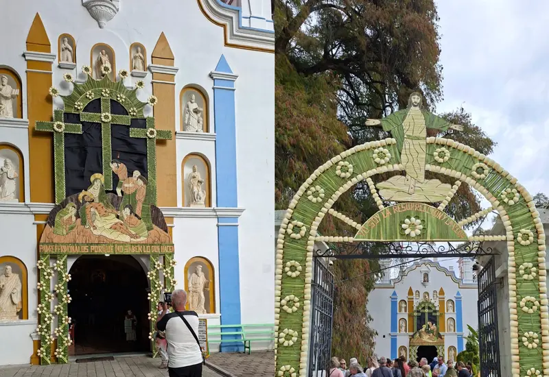 Cada arco aborda las escenas: “Jesús en la cruz” y “La Ascensión de Jesús”, representaciones bíblicas que forman parte del simbolismo religioso de estas fechas.